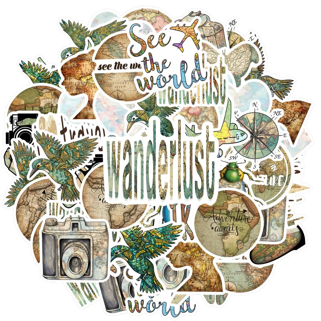 35pcs-50pcs Artistic Photography Stickers Vintage Adventure Wanderlust Stickers Nature Stickers For Guitar DIY Skateboard