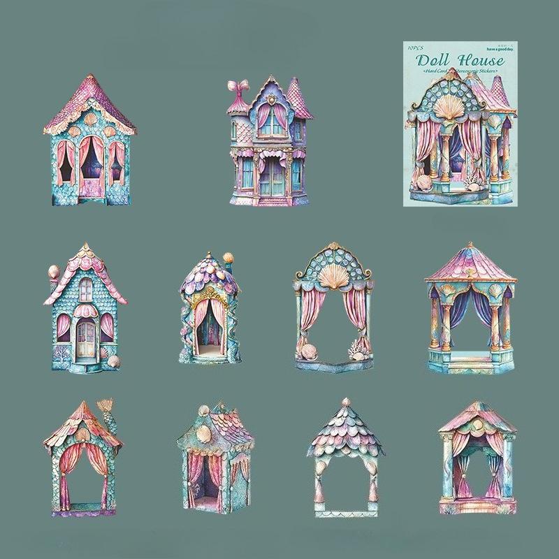 

10pcs/pack Dollhouse House Stickers Decor Junk Journal DIY Srapbooking Collage Stationery PET Scrapbook Supplies