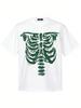 Grunge Retro Bone Chest Skeleton Graphic Tee Loose Fit Goth Punk Unisex Daily Street Fashion Shirt