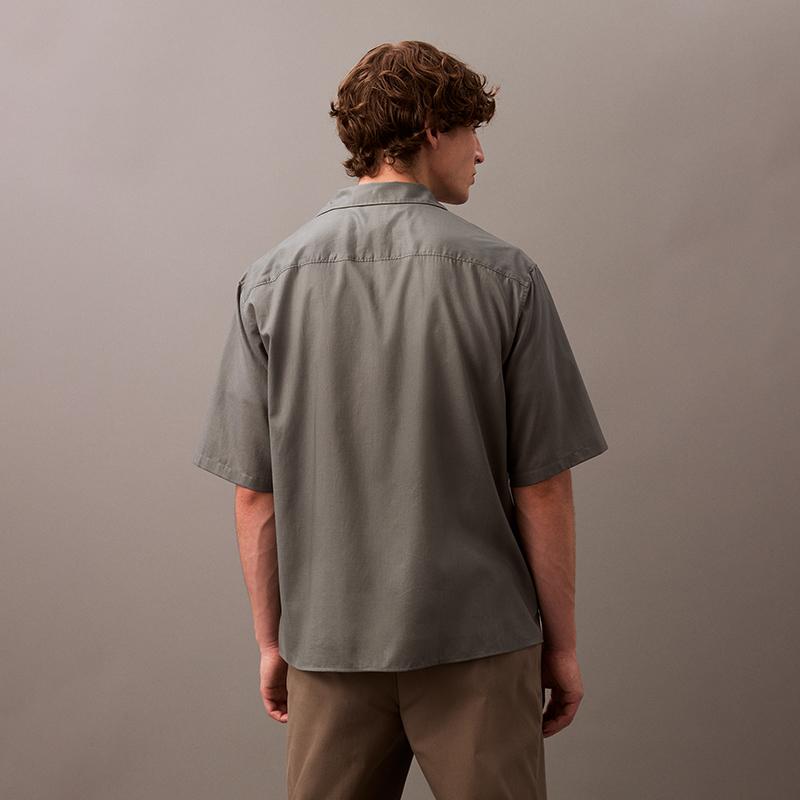 Calvin Klein Casual Vacation Cuban Collar Comfortable Versatile Loose Short Sleeve Shirt Men Shirts Cloud-Gray 4LB115G