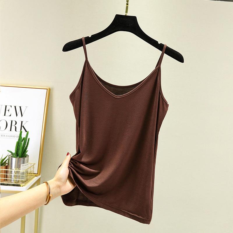 Modal Small Suspender Vest Women's Summer Beauty Back Foreign Style Outside Wear Sleeveless Bottoming Shirt Versatile V-neck Top
