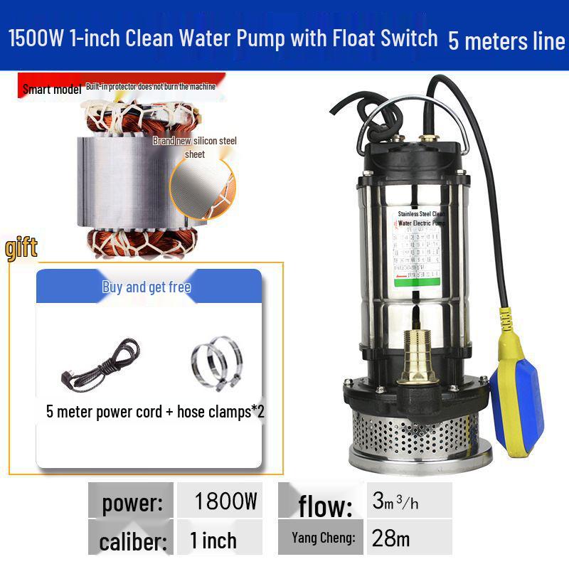 Stainless Steel 220V Small Submersible Water Pump for Household, High Head, Agricultural, and Sewage Use.