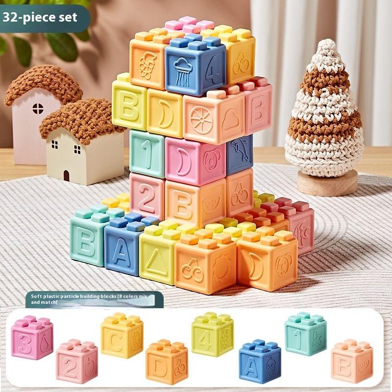 Baby-Weichgummi-Bausteine, Silikon-Beißbälle zum Greifen, Lernspielzeug für Babys 6-8 Monate, Spielzeug für Kinder 1-3 Jahre