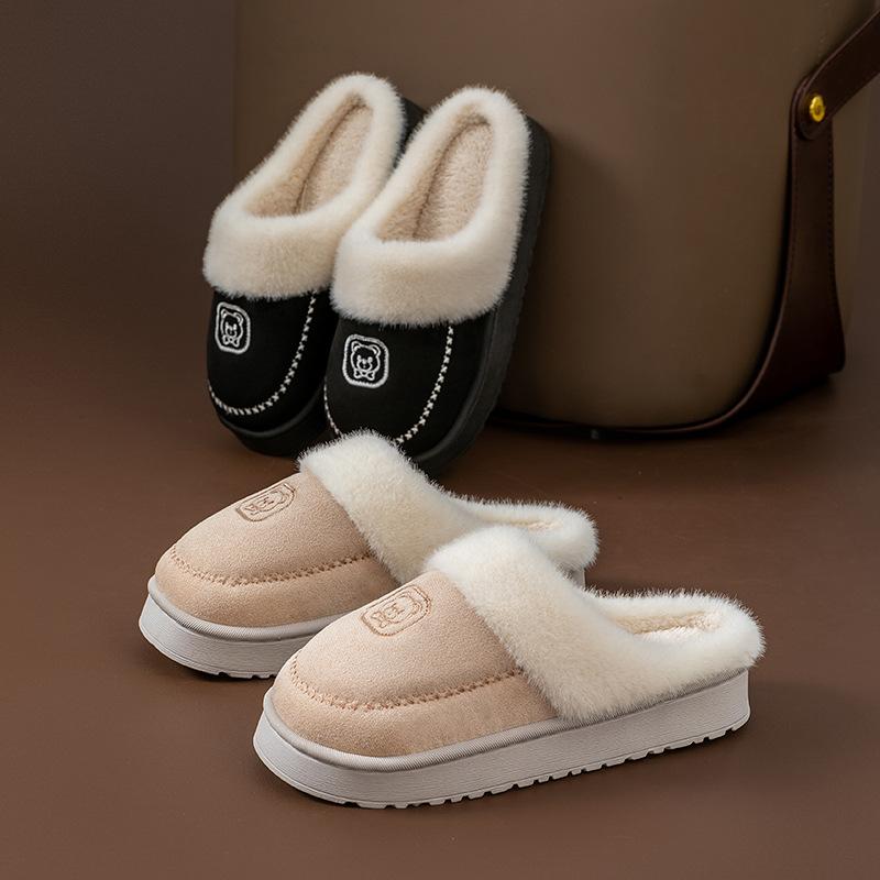 Cartoon bear cotton slippers autumn and winter thick-soled comfortable home warmth half a pack of snow boots couple cotton shoes