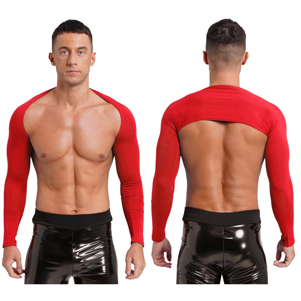 Herren Offene Vorderseite Crop Top Lässig Einfarbige Langarm Strickjacke Fitness Sport Bolero Schulterbedeckung Tops zum Zeigen des Körpers