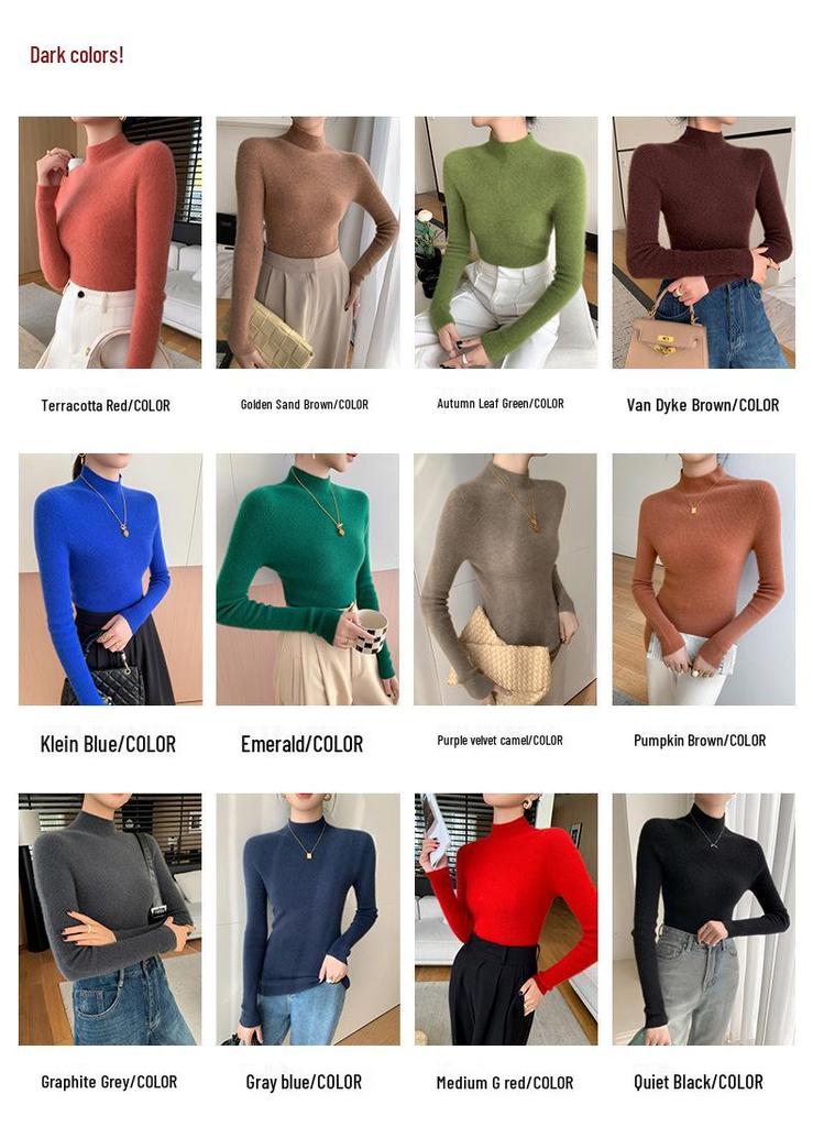 Women's Seamless Cashmere Slim-Fit Half-High Neck Sweater