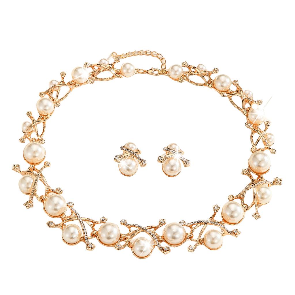 European and American Fashion Imitation Pearl Alloy Necklace Earrings Set Jewelry