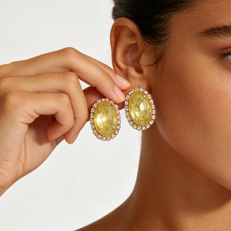 Oversized Geometric Stud Earrings With Full Rhinestone Embellishment Trendy Minimalist Statement Jewelry Women