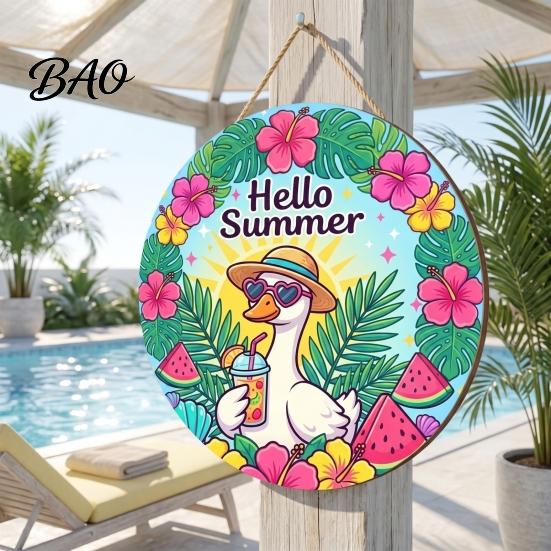 Flamingo Palm Leaf Wall Art Summer Wooden Hanging Sign, Beach Style Decor with Hemp Rope, Tropical Sign Indoor Outdoor Theme Decoration for