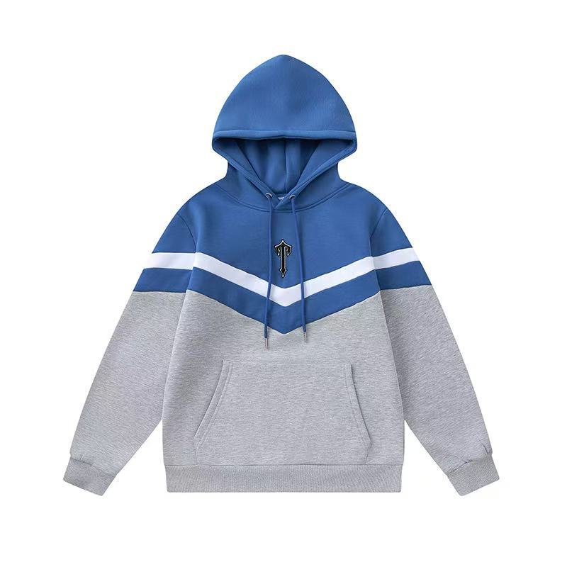 New Rainbow Color Matching Letter Embroidery Fleece Loose Hooded Sweater Casual Trousers Set