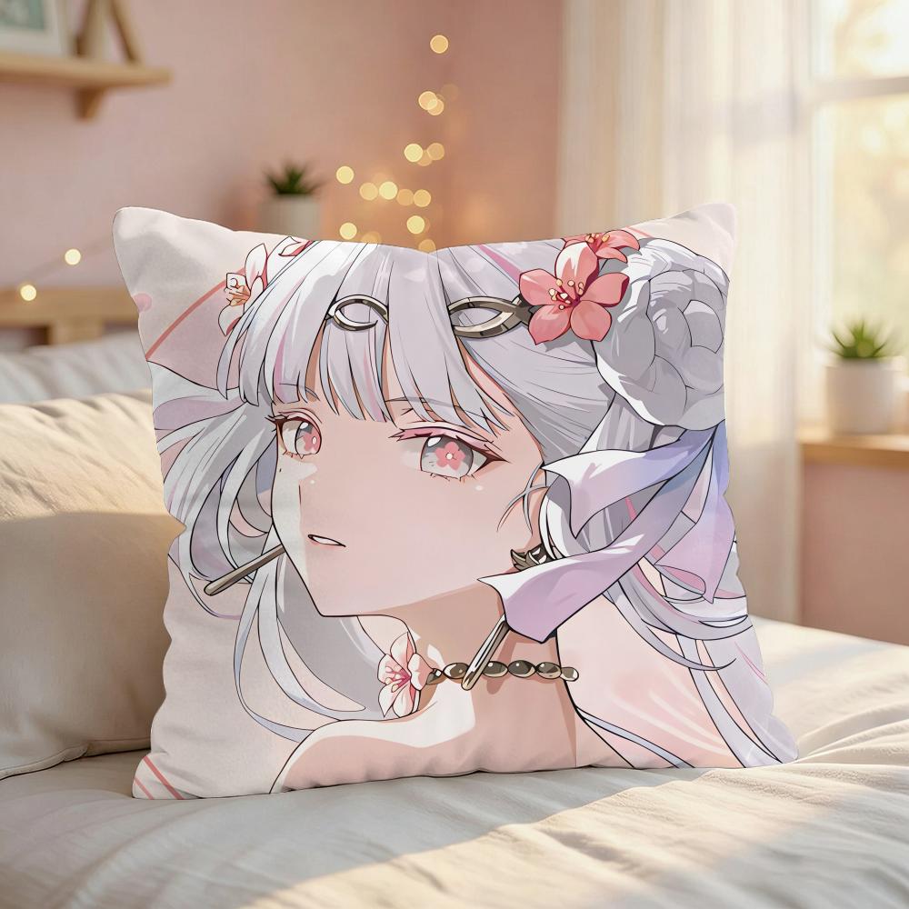 Jinhsi Cute Game Wuthering Cushion Cover Silky Short Plush Invisible Zipper Dustproof Sofa Pillow Case For Home Decor