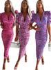 European and American Women's V-neck Floral Puff Sleeve Dress - Spring/Summer 2025 Collection