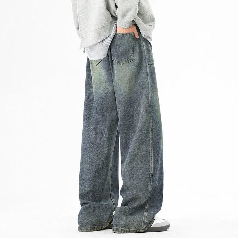 American Street Washed Vintage Jeans Men's Spring and Autumn Casual Pants Loose Wide Leg Straight Leg Pants