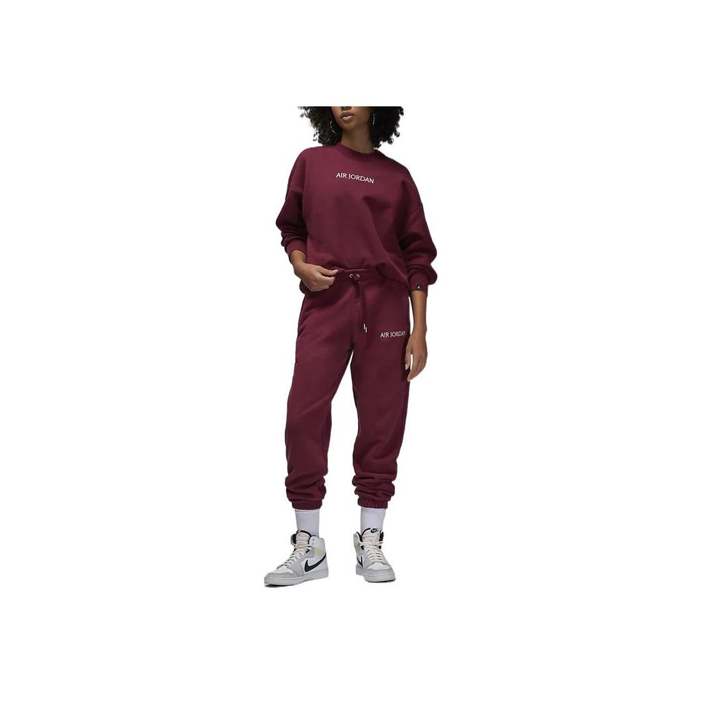 Jordan Solid Color Round Neck Pullover With Brand Logo Letter Print Long Sleeve Sweatshirt Women tops Cherry-Wood-Red DV6470-645