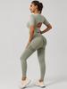Seamless European-American Yoga Set: Women's Short Sleeve Top & High Waist Hip-Lifting Long Pants