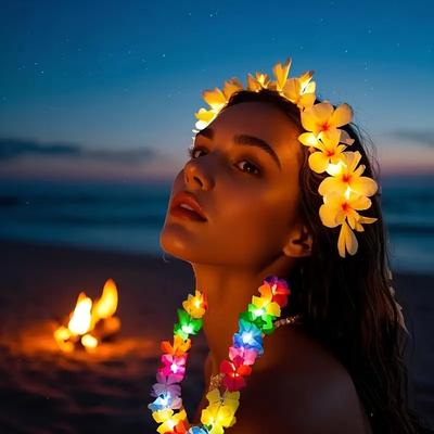 Carnival Christmas Party Decor Halloween LED Hawaii Leis Flower Wreath Glow Necklace Glow In The Dark for Birthday Wedding