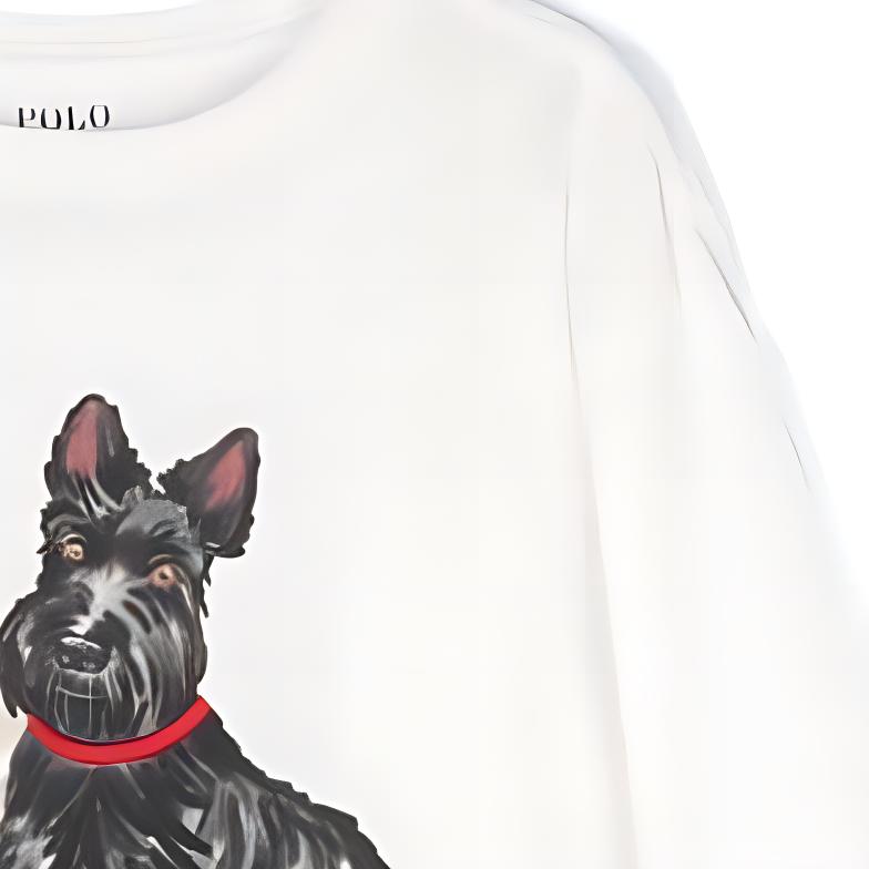 Polo Ralph Lauren T-skjorte FW24 Hundetrykk Bokstavlogo Broderi Rund Hals Langermet Barn Topper Hvit 312951031-001