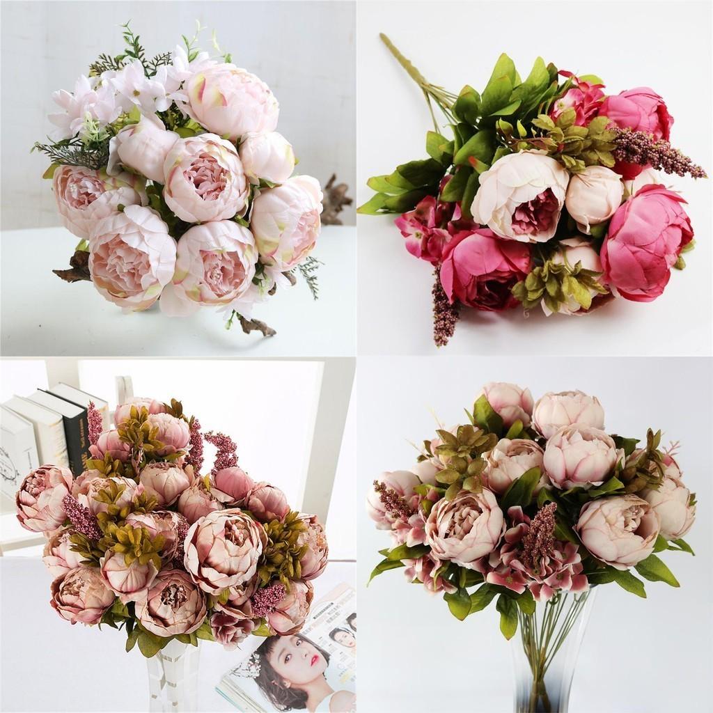8 Heads Artificial Silk Peony Bouquet For Realistic Wedding Decor**