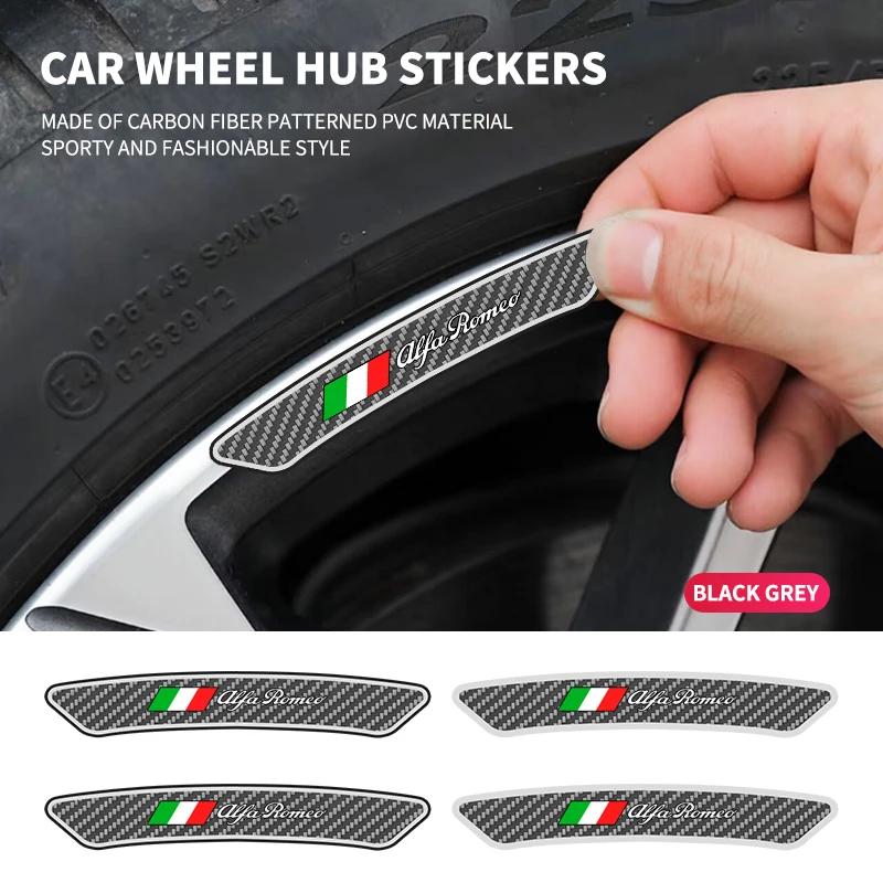 4Pcs Car Rims Wheels Curved Carbon Fiber Sticker Decal For Alfa Romeo Giulia Stelvio Giulietta 156 159 147 Mito Tonale GT