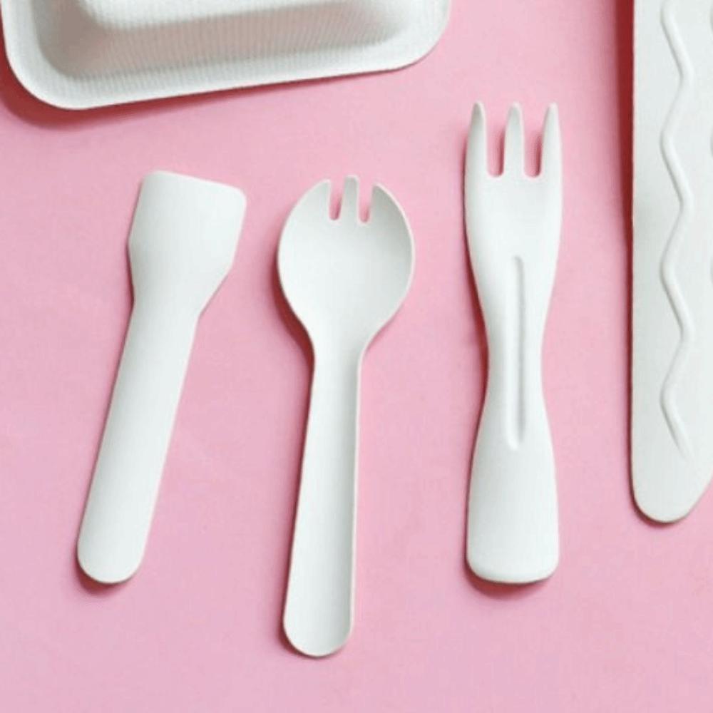 100Pcs Eco-Friendly Disposable Spoon Fork White Dessert Cake Scoop Mini Paper Fork Spoon  Household
