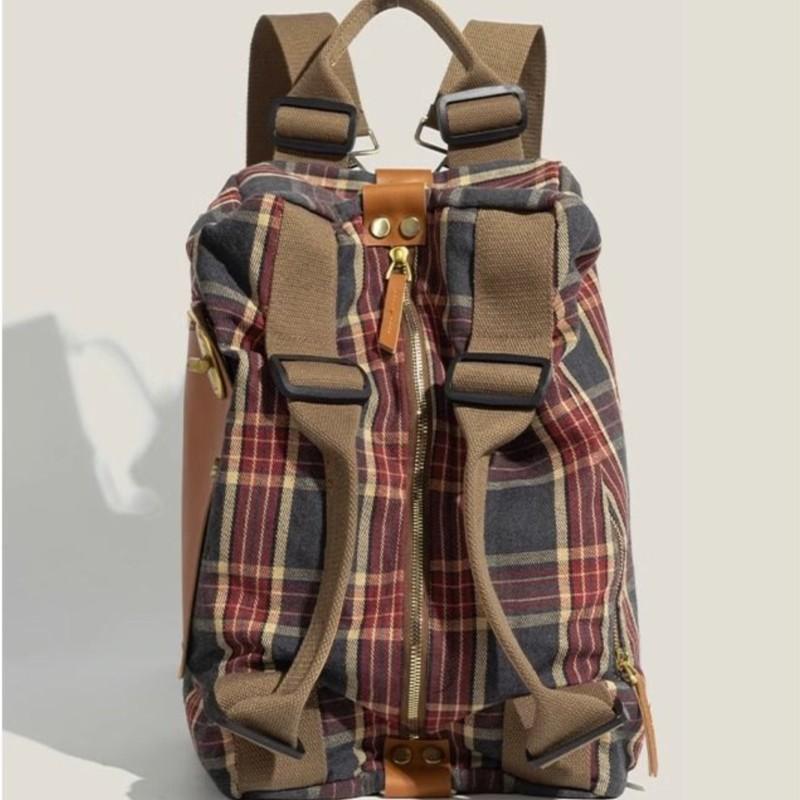 Retro bordeauxrotes Karomuster Handtasche Damen Schulstil Große Kapazität Schulter Rucksack Umwandelbare Tasche Damenmode Mochilas Mujer