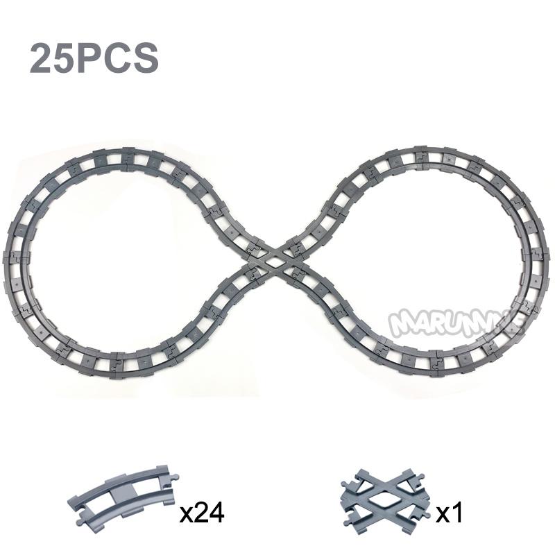 Marumine 8PCS Block Train Straight Curved Track Crossover Parts Railway Switch Big Size Building Bricks City View Accessories