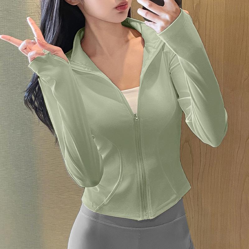 Sunscreen clothes New sports running jacket Outdoor running fitness top Women's training casual stand-up collar yoga clothes