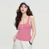 Summer Solid Color Vest, Camisole, Button, Slim Fit, Sexy Interior, Breathable Casual Pullover Top