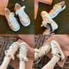 ~ College style casual square head thick sole lace-up versatile biscuits little white shoes women's autumn and winter models