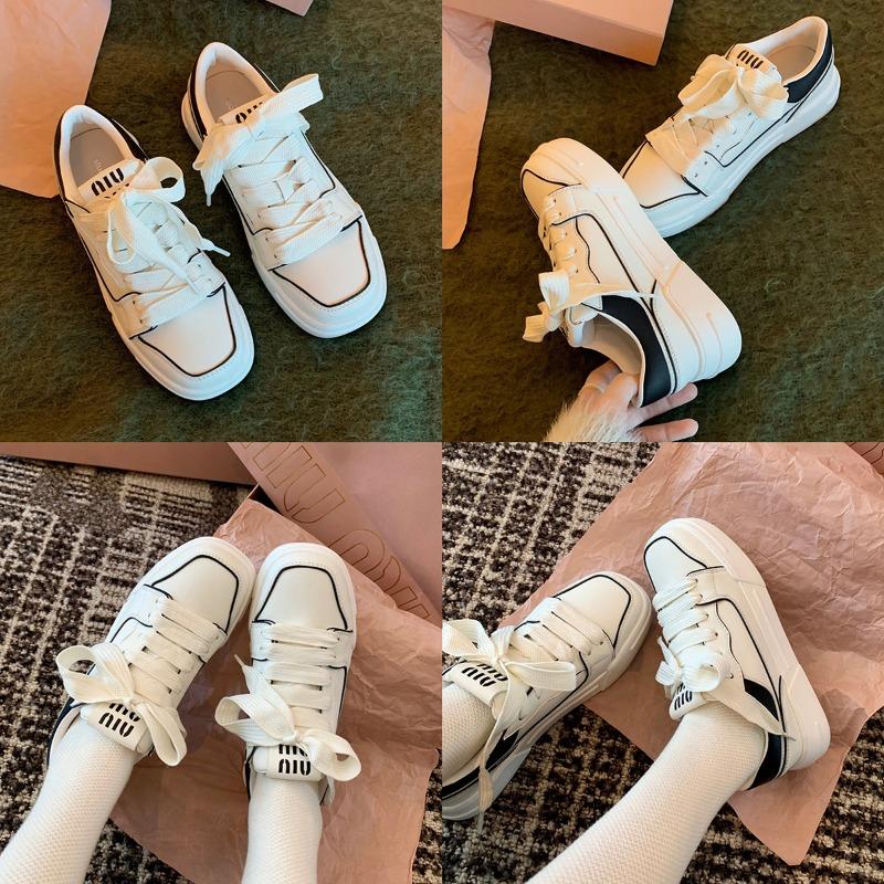 ~ College style casual square head thick sole lace-up versatile biscuits little white shoes women's autumn and winter models