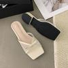 Fashion Low Heel Female Slides Sandals Women Slippers Shoes Square Toe Footwear Fashion Butterfly-Knot Ladies Heeled Slippers Shoes