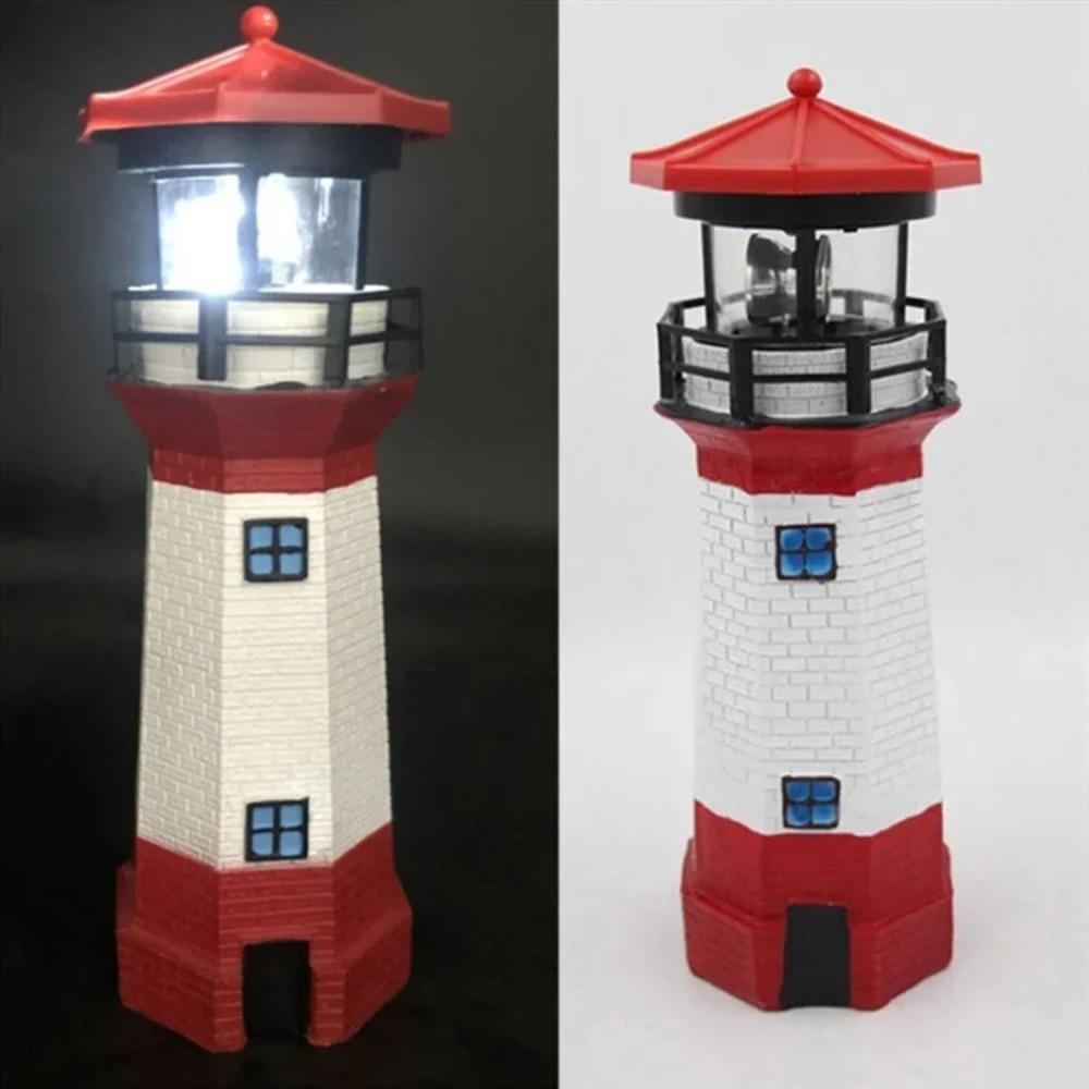 Solar Powered LED Lighthouse Lamp Rotating Beam Lantern Lighthouse  Courtyard Decoration