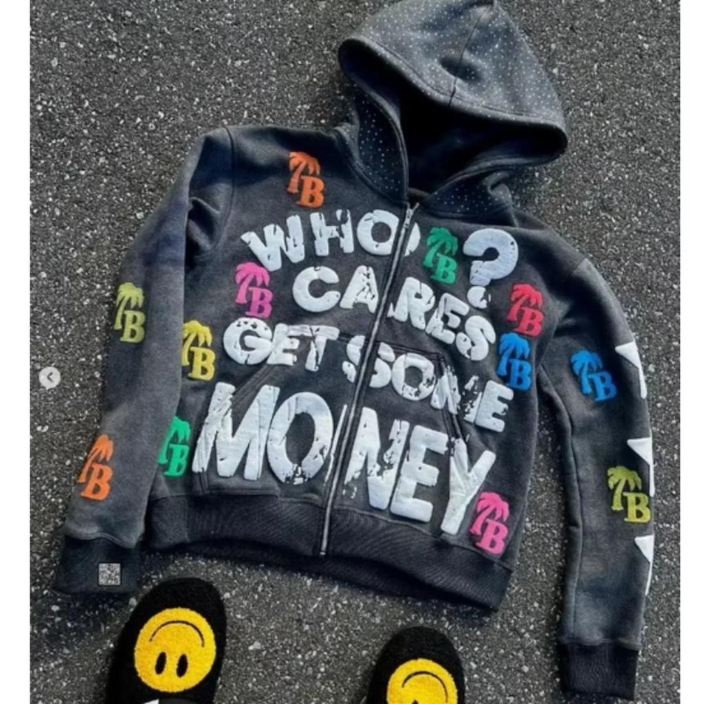 ZYLLO Y2K Trendy Letter Pattern Loose Casual Comfortable Hooded Zipper Retro Hoodie Jacket Top Unisex