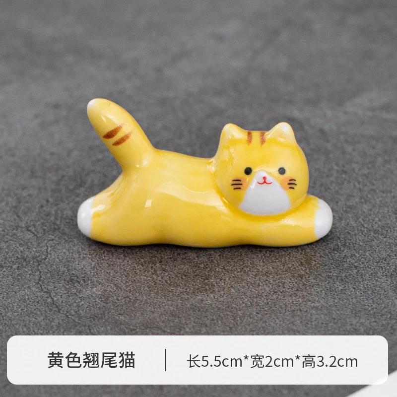 Japanese Style Underglaze Ceramic Cute Cat Chopstick Holder Tableware Restaurant Simple Oval Spoon Bracket Utensil for Kitchen