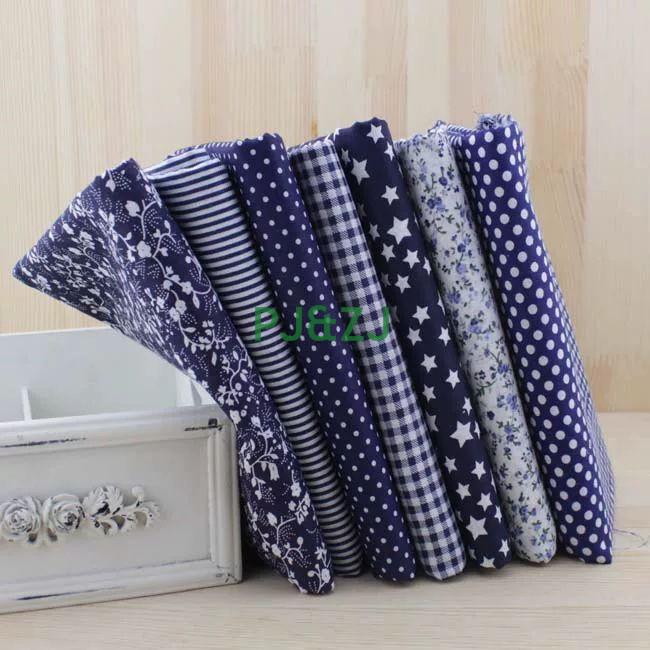 7-Color Patchwork Fabric Set: Plain, Floral, Gingham, Polka Dot, Handmade DIY Cotton