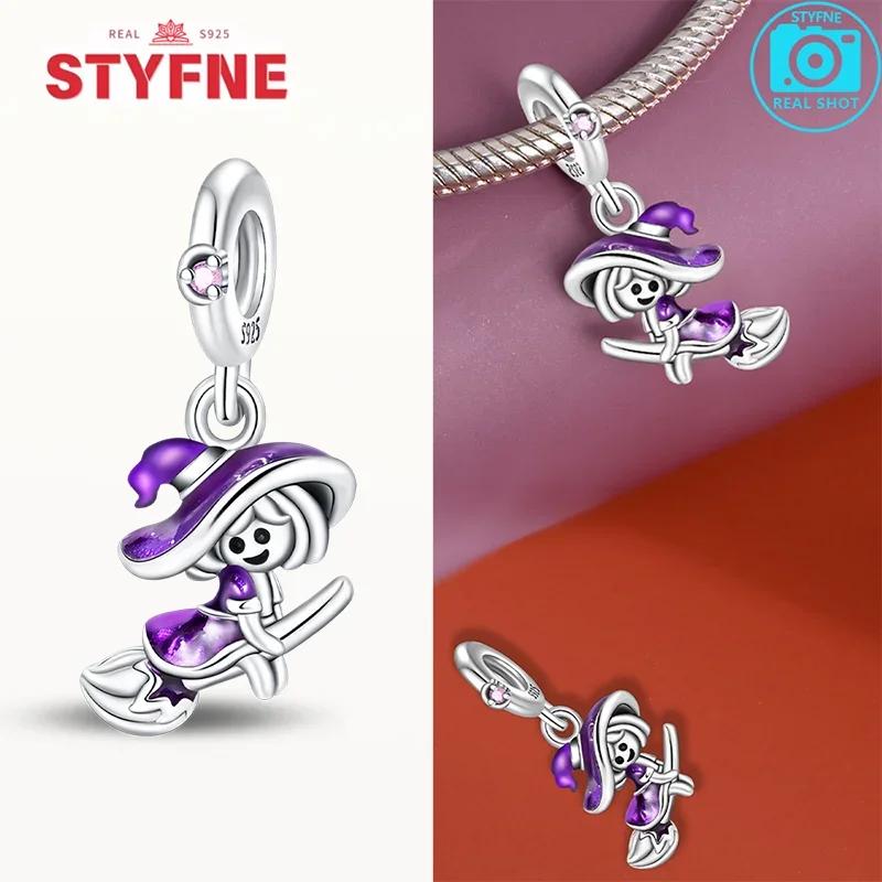 New Copper Purple Flying Witch Hat & Magic Book Stylish Charms Beads Fits Original Bracelet Jewelry Diy Halloween Charm For Women Gifts