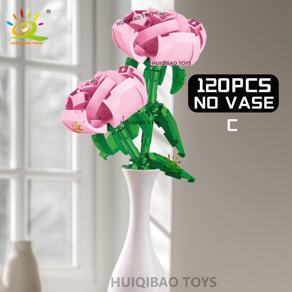 Non-Toxic Valentine'S Day Rose Flower Bouquet Building Blocks Set Artificial Flowers For Home Decor Crystal Rose Bricks Kits Toys