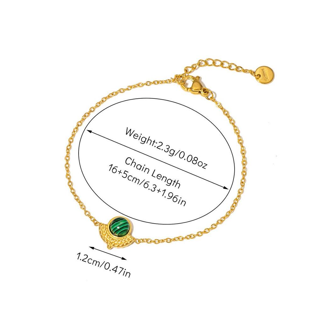 Retro Palace Style 18K Gold-Plated Titanium Steel Bracelet with Emerald Natural Stone for Women