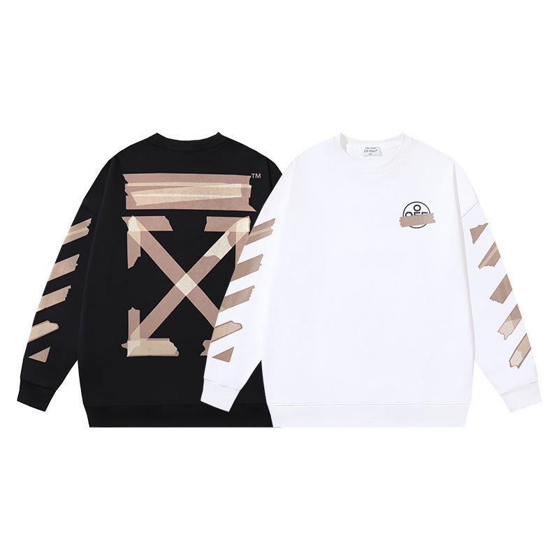 Off-White 2026 Autumn and Winter New OW Tape Arrow Pattern Printed Men's and Women's Round Neck Hoodie