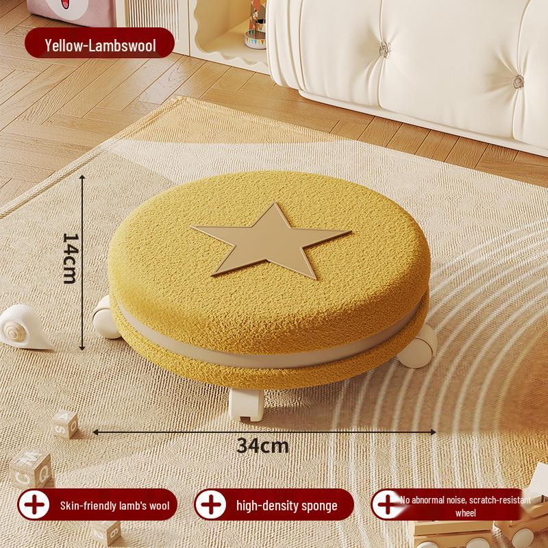 Cream Low Stool with Backrest and Universal Wheels - Ideal for Home, Grout, and Children's Use, Silent Sliding Design