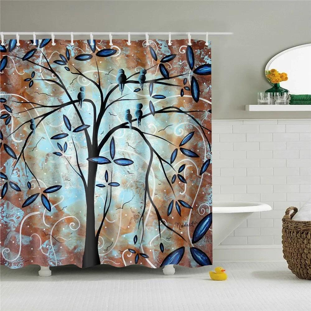3D Tree Scenery Shower Curtains Bathroom Curtains High Quality Waterproof Polyester Bath Curtain with 12 Hooks for Home Decor
