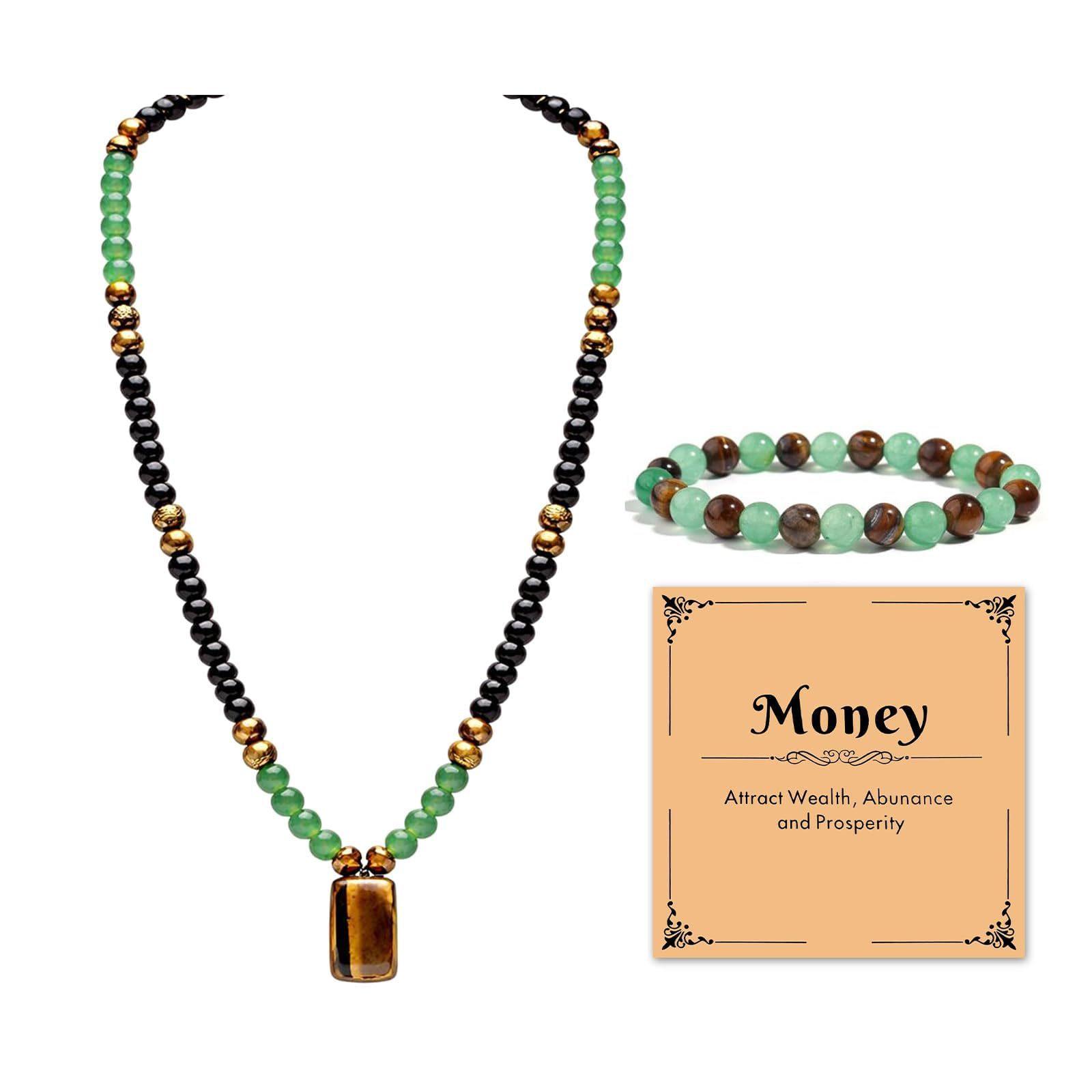 Conformal Tiger s Eye Stone Pendant Necklace 8mm Green Dongling Yellow Tiger s Eye Beaded Necklace Natural Stone Wealth Set Necklace