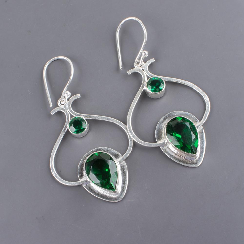 Bijuterii cu Piatră Prețioasă Smarald Verde, Cercei din Argint Sterling 925 Bijuterii Delicate Handmade Pentru Cadou