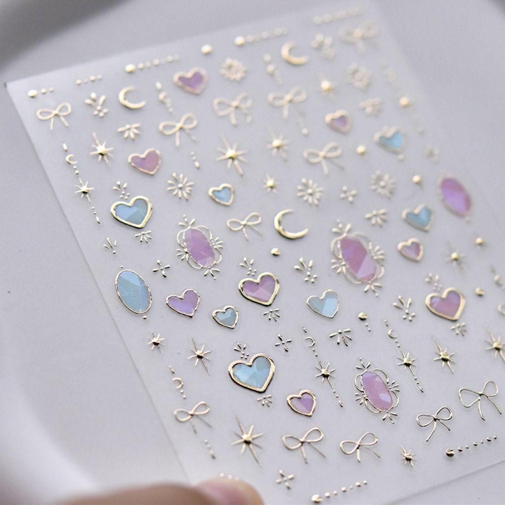 Steric Bowknot Nail Decals Dazzling Colorful Nail Decorations Sweet Heart Nail Stickers  DIY