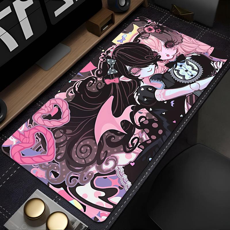 Gaming Mouse Pad Large Desk Mat Antislip Stitched Edges Cute Angel Anime Print Pink Tone Waterproof Mat for Home Use