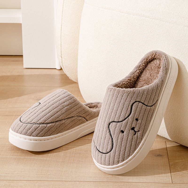 Winter thick-soled cotton slippers for women are non-slip, silent and velvet to keep warm, couples step on shit cotton slippers for me