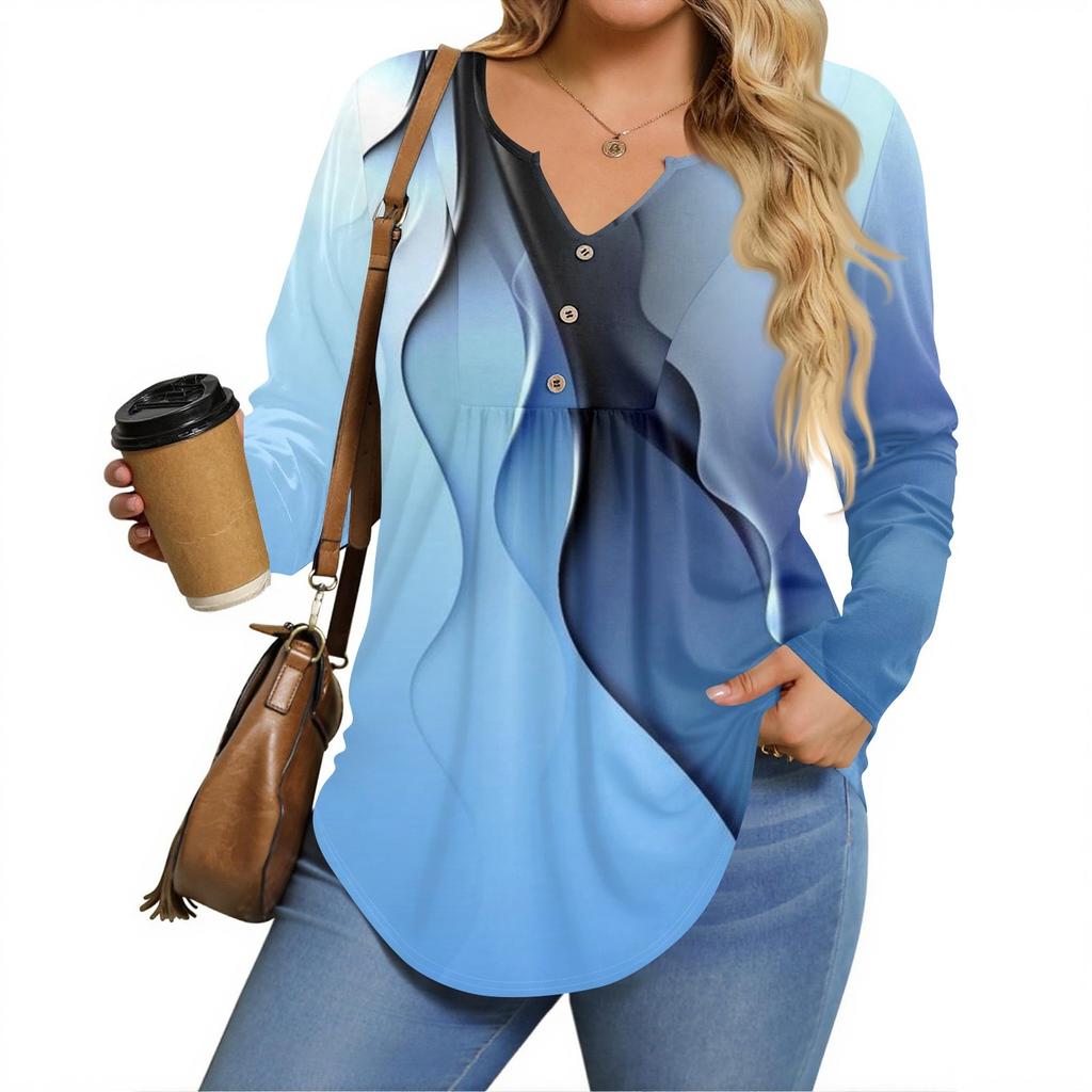 Dame Plussstørrelse Langermet Skjorter V-hals Tunikatopper Basic Løstsittende T-skjortetopper