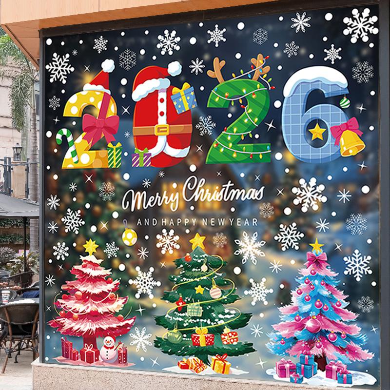 Christmas Stickers Shop Glass Window Decoration Stickers Christmas Party Stickers Gifts For Xmas Snowman Santa Claus Window Deco