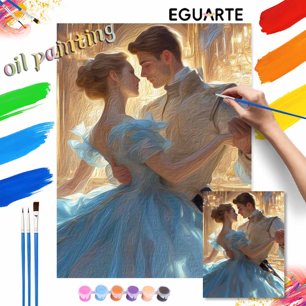 Disney oil painting painting art Cinderella and Prince dancing handmade diy painting home decoration gift