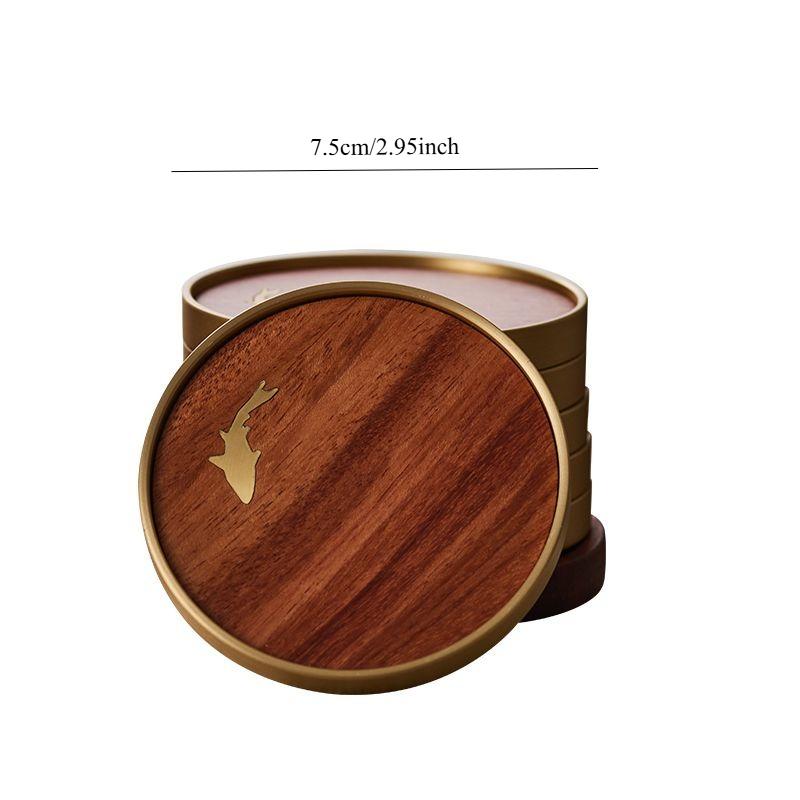Wooden Coaster  6 Pcs Heat Resistant Non Slip Tea Cup Mat Decor Round Drink Coasters for Kitchen Table Coffee Office Home